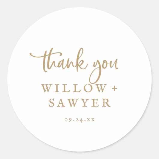 Rustic Gold Script Vielen Dank Gastgeschenk Hochze Runder Aufkleber (Vorderseite)
