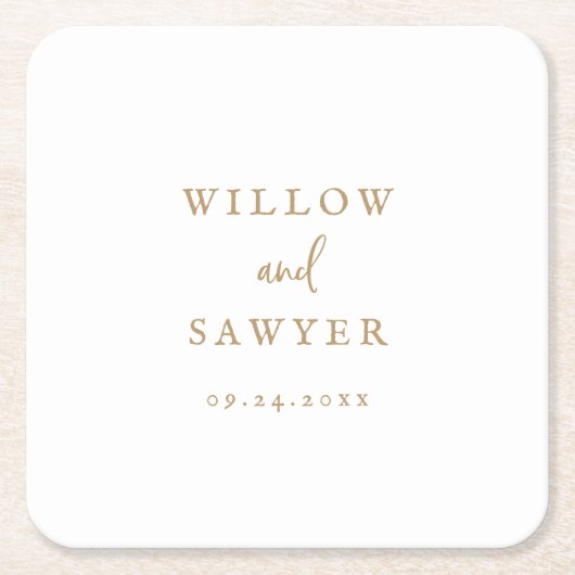 Rustic Gold Script Wedding Square Paper Untersetze Rechteckiger Pappuntersetzer (Vorderseite)