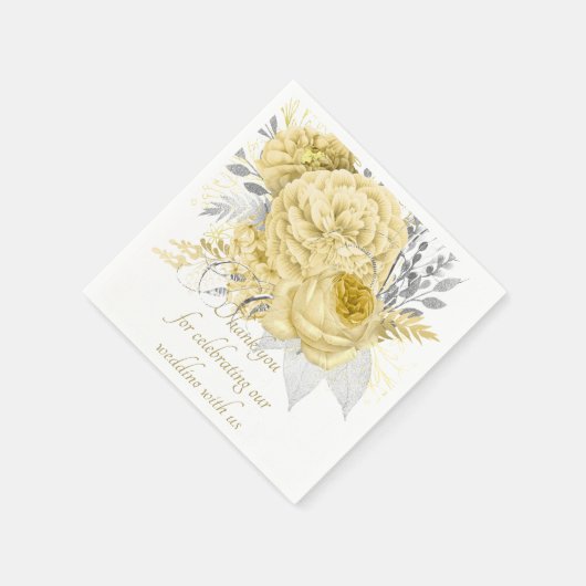 Rustic Gold Silver Floral Wedding Vielen Dank Serviette (Ecke)