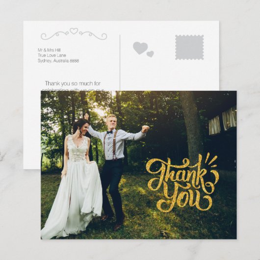 Rustic Gold Sparkle Wedding Vielen Dank Postkarten (Vorne/Hinten)