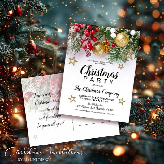 Rustic Gold Stars Weihnachts-Einladung Postkarte