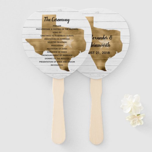 Rustic Gold Texas Wedding Program Fan Fächer (Vorne und Hinten)