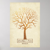 Rustic Gold Tree Thumbprint Wedding Guestbook Poster (Vorne)