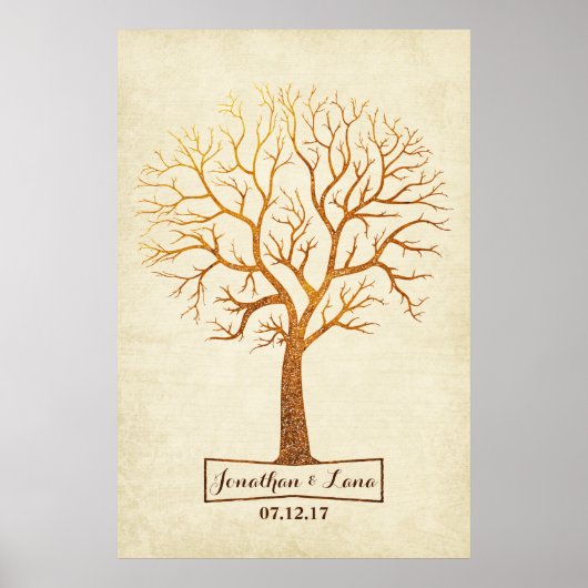 Rustic Gold Tree Thumbprint Wedding Guestbook Poster (Vorne)