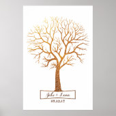 Rustic Gold Tree Thumbprint Wedding Guestbook Poster (Vorne)