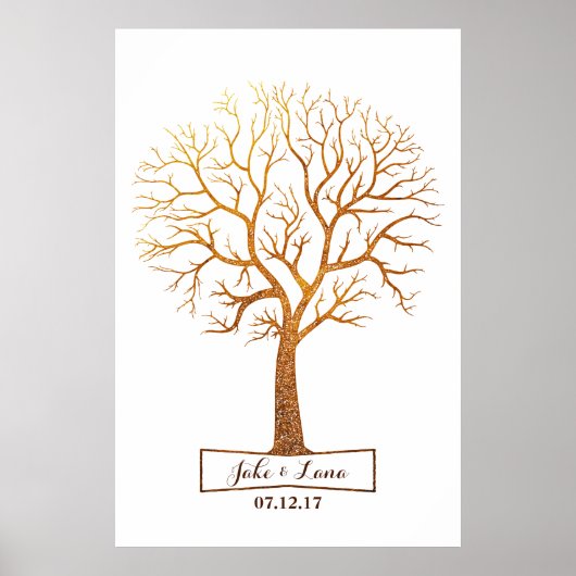 Rustic Gold Tree Thumbprint Wedding Guestbook Poster (Vorne)