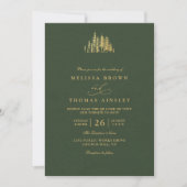 Rustic Gold Trees Pine Minimalist QR Code Wedding  Einladung (Vorderseite)