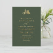 Rustic Gold Trees Pine Minimalist QR Code Wedding  Einladung (Stehend Vorderseite)