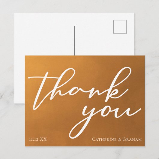 Rustic Gold Typografie Boho Wedding Vielen Dank Postkarte (Vorne/Hinten)
