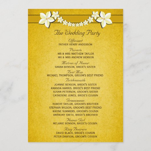 Rustic Gold Wedding Program Zeremonie & Party Programm (Rückseite)