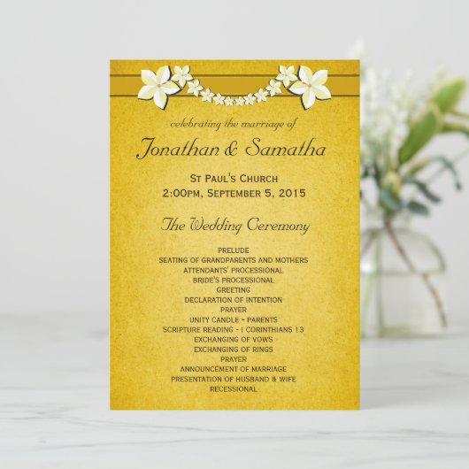 Rustic Gold Wedding Program Zeremonie & Party Programm (Stehend Vorderseite)