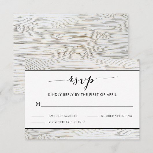 Rustic Gold Wood Grain Wedding RSVP Card (Vorne/Hinten)