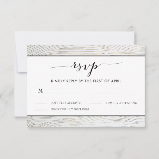 Rustic Gold Wood Grain Wedding RSVP Card Karte (Vorderseite)