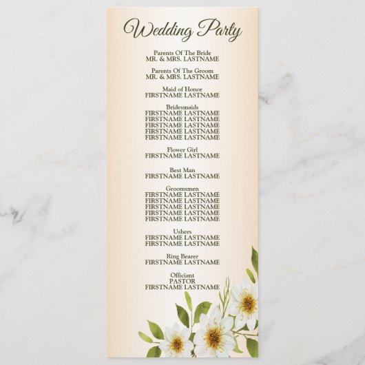 Rustic Golden Frame White Floral Peach Wedding Programm (Rückseite)