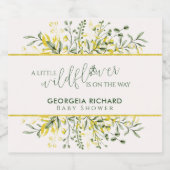 Rustic Golden Frame Wildflower on Way Baby Shower  Bierflaschenetikett (Einzelnes Label)