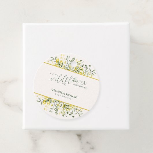 Rustic Golden Frame Wildflower on Way  Baby Shower Geschenkanhänger (Beispiel)