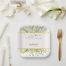 Rustic Golden Frame Wildflower on Way Baby Shower Pappteller