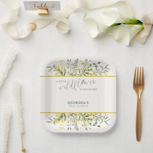 Rustic Golden Frame Wildflower on Way  Baby Shower Pappteller (Hochzeit)