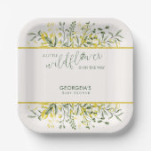 Rustic Golden Frame Wildflower on Way  Baby Shower Pappteller (Vorderseite)