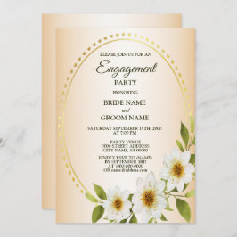 Rustic Golden White Floral Peach Engagement Party Einladung