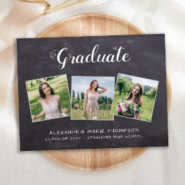 Rustic Graduate Custom 3 Foto Slate Abschluss Ankündigungspostkarte