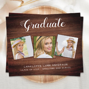Rustic Graduation Party 3 Photo Budget Invitation