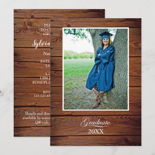 Rustic Graduation Party Invitation with photo Einladung (Vorne/Hinten)