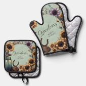 Rustic Grandma's Kitchen Sunflowers Ofenhandschuh & Topflappen-Set (Vorderseite/Rückseite)