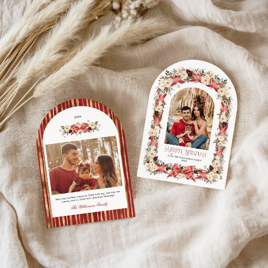 Rustic Grandmillennial Arch Christmas Photo Card Einladung