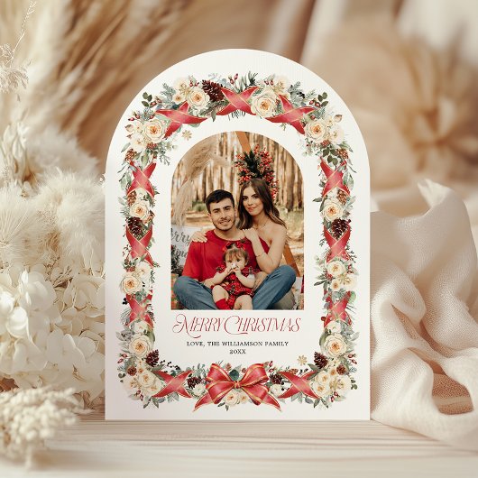 Rustic Grandmillennial Arch Christmas Photo Card Einladung