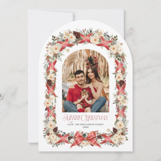 Rustic Grandmillennial Arch Christmas Photo Card Einladung (Vorderseite)