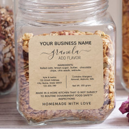 Rustic Granola Hütte Law Lebensmitteletikett Quadratischer Aufkleber