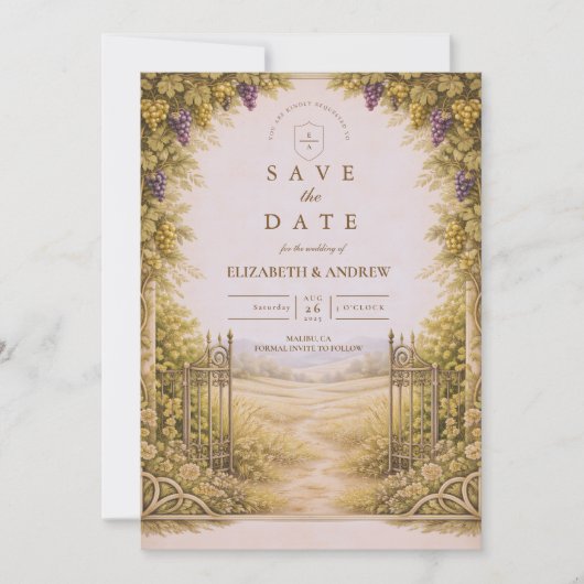 Rustic Grape Garden Countryside Wedding Save The Date (Vorderseite)