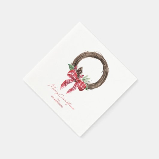 Rustic Grapevine Wreath Frohe Weihnachten Serviette (Ecke)