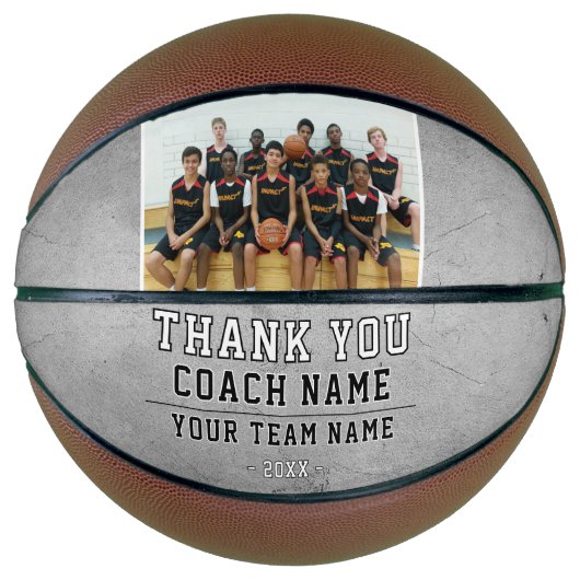 Rustic Grau Vielen Dank Coach Team Name Foto Basketball (Vorderseite)
