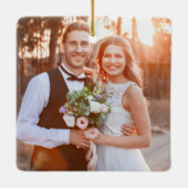 Rustic Grauer Barn Erstes Verheiratetes Foto Keramikornament (Rückseite)