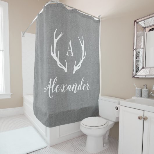 Rustic Gray Antler Monogram | Bauernhof Badezimmer Duschvorhang (Beispiel)