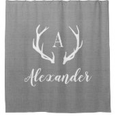 Rustic Gray Antler Monogram | Bauernhof Badezimmer Duschvorhang (Vorderseite)