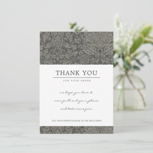 RUSTIC GRAY DAMASK PATTERN CORPORATE Business LOGO Dankeskarte (Stehend Vorderseite)