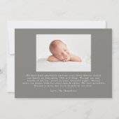 Rustic Gray Farmhouse Linen Stripes Photo Birth Ankündigung (Rückseite)