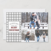Rustic Gray Gingham Frohe Weihnachten (Vorderseite)