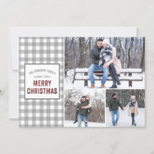 Rustic Gray Gingham Frohe Weihnachten