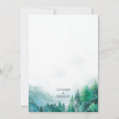 Rustic Green and White Watercolor Mountain Wedding Einladung (Rückseite)