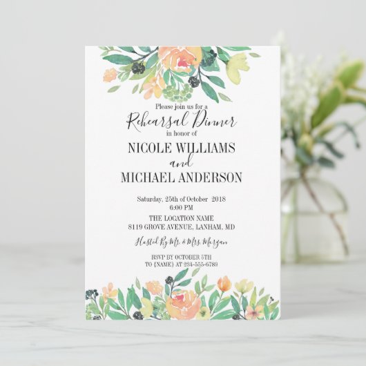 RUSTIC Green Aquarell Probe Dinner Einladung (Stehend Vorderseite)