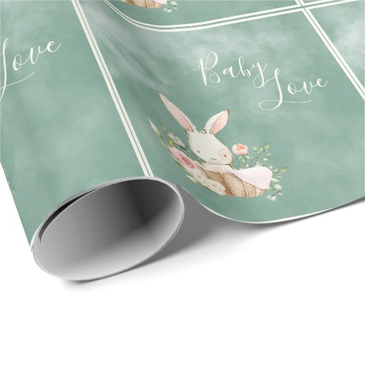 RustIc Green Baby Liebe Script Baby Shower Geschenkpapier (Rolleneckpunkt)