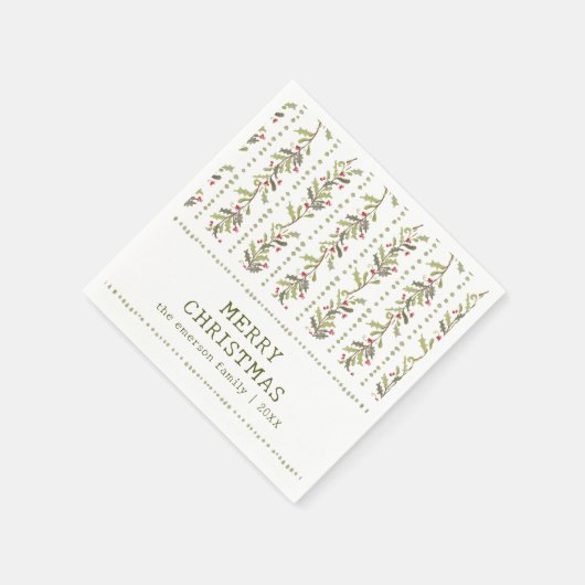 Rustic Green Botanical Christmas Serviette (Ecke)