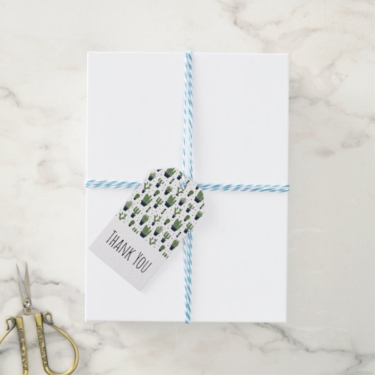 Rustic Green Cactus Desert Pattern Vielen Dank Geschenkanhänger (Mit Garn)