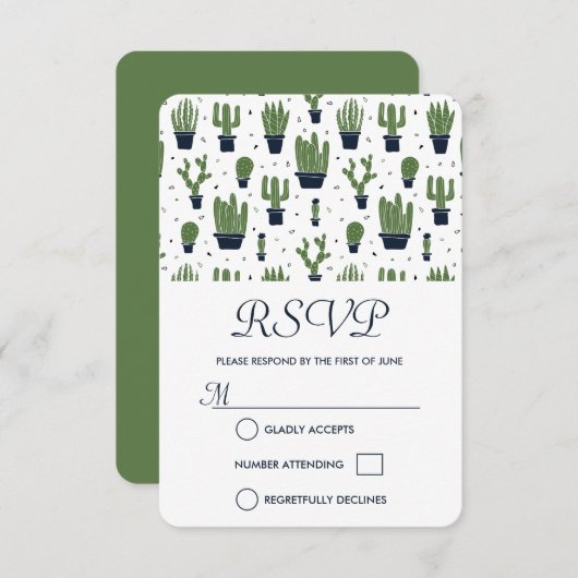 Rustic Green Cactus Muster Wedding RSVP (Vorne/Hinten)