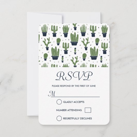 Rustic Green Cactus Muster Wedding RSVP (Vorderseite)