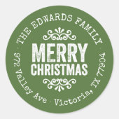 Rustic Green Christmas Circle Rücksendeadresse Lab Runder Aufkleber (Vorderseite)